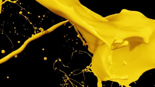 Vibrant Yellow Paint Splashing on Black Background