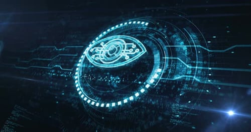 Cyber eye espionage big brother and hacking symbol digital concept loop