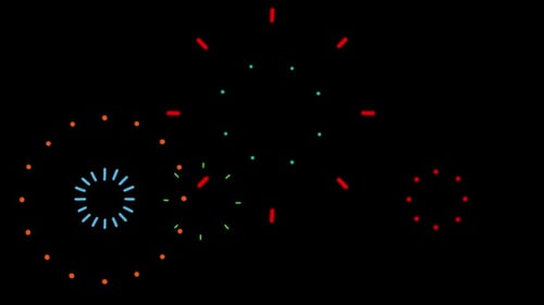 2D animation cartoon of fireworks exploding. Transparent background and alpha channel.