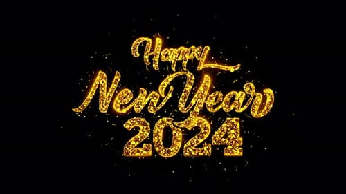 Glückwunschgruß 2024, luxuriöser Text, Golden Sparks Shiny Fireworks Celebrations Sparkles
