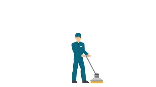 Animated Cleaner Operating Floor Scrubber Illustration