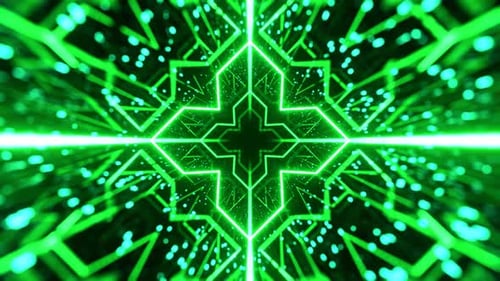 Grüner Neontunnel mit Geometrie und funkenfliegendem Hintergrund VJ Loop in 4K