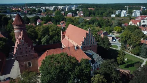 Aerial View Of Medieval Castle in Europe, Drone orbit shot