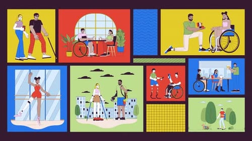 Inclusive and adaptive lifestyle animated bento grid layout