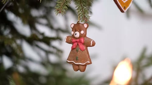 Teddy Bear Toy on the Christmas Tree