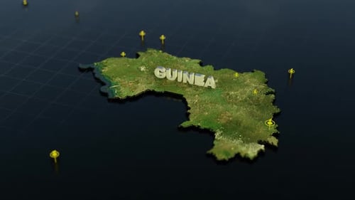 3D Map of Guinea with Location Markers
