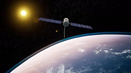 Satellite Orbits Planet While Sun Illuminates Space In Stunning View