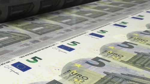 5 Euro Bills On Money Printing Machine