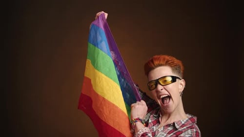 Cheering with Pride Flag and Rainbow Colors