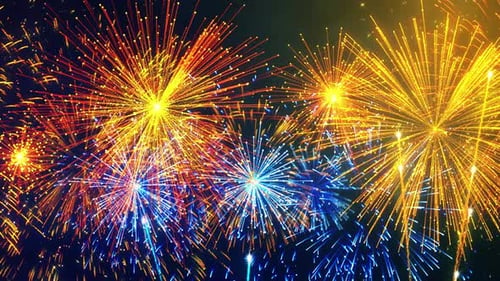 Vibrant Fireworks Exploding in Celebration Night Sky