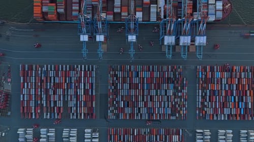 Aerial view of cargo ship at shipping port