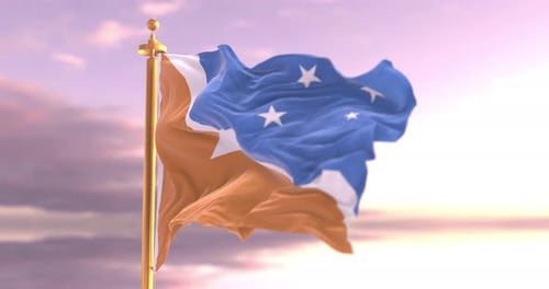 Realistic 3D Flag with Stars Waving on Flagpole