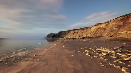Scientific Examination of Sediment Layers and Rock Textures on Shoreline