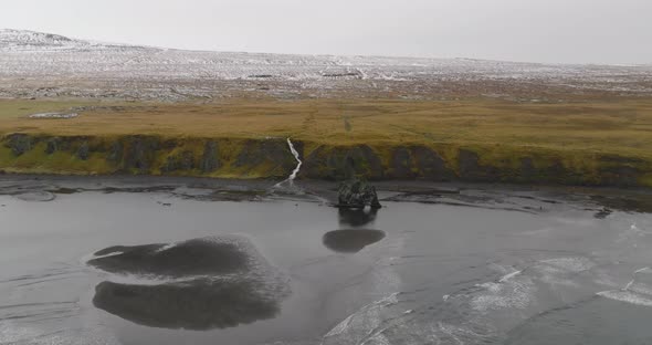 aerial view of hvitserkur basalt rock with waterfall, Nature Stock ...