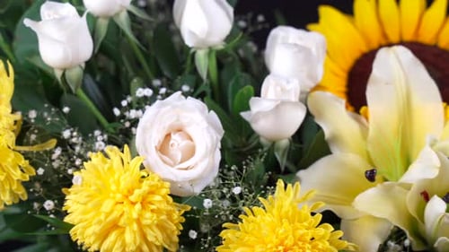 Bright Floral Arrangement Close Up Panning Shot