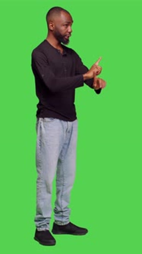 Vertical Video Side View of Confident Man Expressing Denial and Saying No