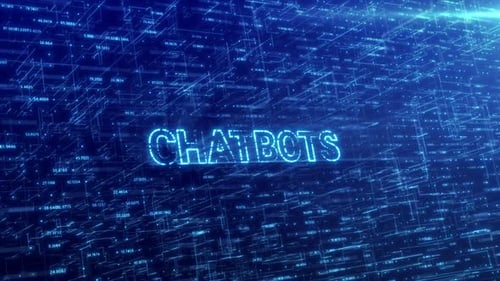 Chatbots Concept Over Blue Futuristic Technology Network with Digital Cyberspace Background