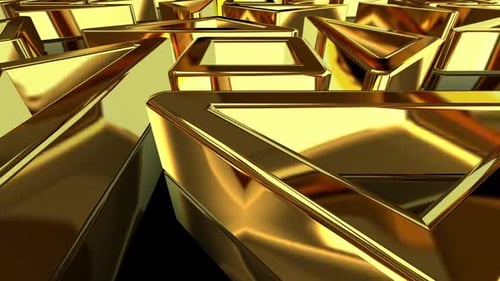 Luxury Business Background with Rotating Gold Shapes, Reflection, Figures, Exclusive, 3D Render