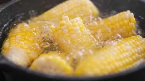 Delicious Corn on the Cob Boiling in Water