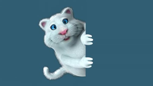 Fun 3D cartoon white cat (with alpha channel included)