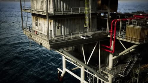 Offshore Drilling Station Featuring Safety Barriers and Structural Components
