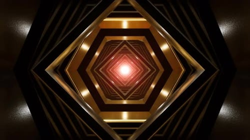 Lumière rouge sur fond de tunnel Art Déco géométrique doré et argenté