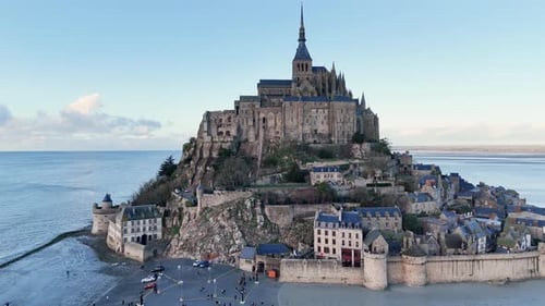 Mont Saint-Michel, heritage site, historic abbey standing above water, historic Norman abbey and