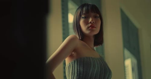 Stylish Woman Posing Fashionably Indoors