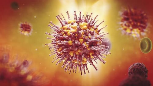 Animated 3D Microscopic Virus Cell Rotating in Abstract Environment