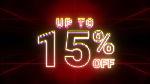 Neon Up To 15% Off Sales Promotion Title Animation