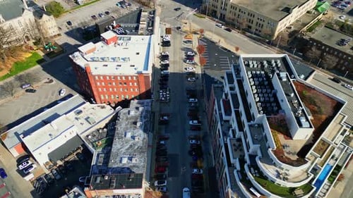 Aerial View of a Bustling City Street and Urban Landscape