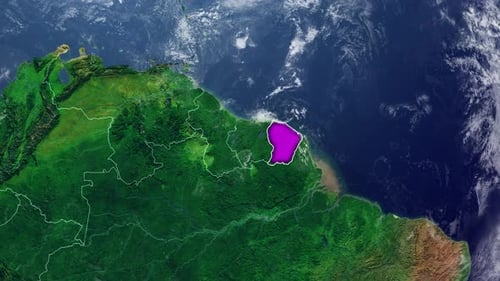 Zooming Earth Map Highlighting French Guiana
