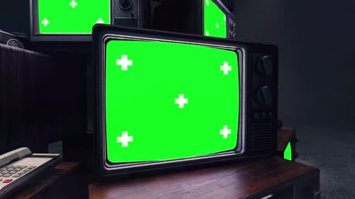 Retro TV Screens with Tracked Green Screen Displays