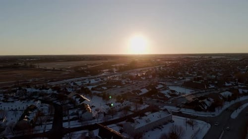 Wide Aerial Panoramic View of a Naperville Suburb Covered with Snow in Winter Time American City