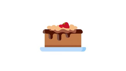Flat Design Animated Cake with Chocolate and Strawberries