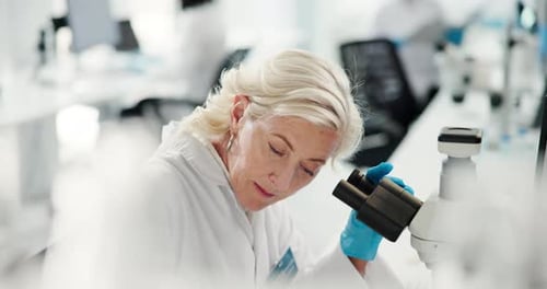 Woman Using Microscope in Bright Lab