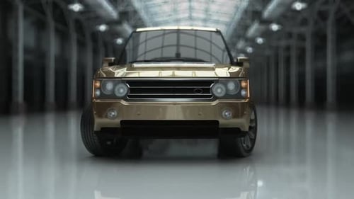Golden Luxury SUV 3D Car Presentation in Modern Showroom