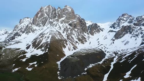 Breathtaking drone shot of the Georgian Dolomites in the Caucasus mountains in Georgia