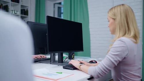 Offline Office Job Young Adult Women Working With Computers In Modern Office WebDesign