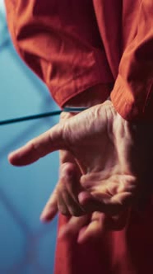 Prison Inmate With Hands Bound Held Behind Back