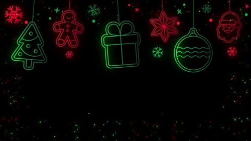 Animated Neon Christmas Ornaments Holiday Background