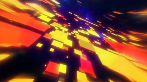 A vibrant fast-moving orange and yellow squares of energy