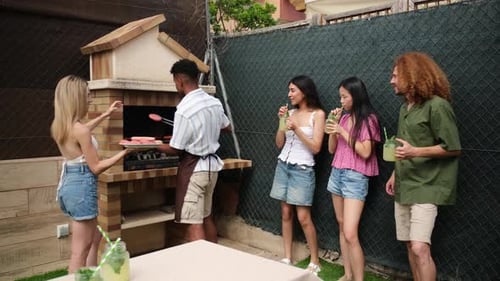 Friends Enjoying Backyard Barbecue on Summer Day