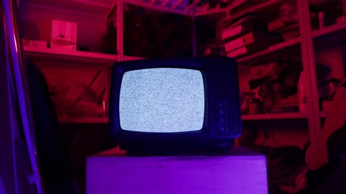 Retro Television with Static in Dark Room