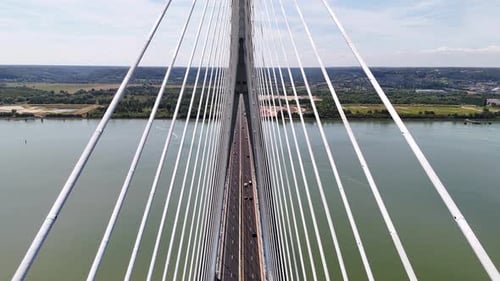 Vue par drone du pont de Normandie (Pont de Normandie) en France