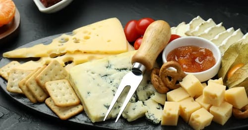 Delicious Cheese Board with Crackers, Fruit, and Jelly