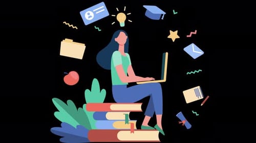 The Girl Works At A Laptop 4K On Alpha Channel