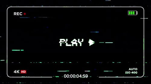 Animation Glitch VHS Tape Play sur l'écran du viseur