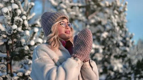 Beautiful Young Woman in Park in Christmas Vacation Portrait of Pretty Girl in Warm Clothing