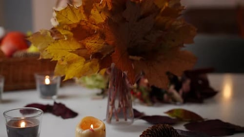 Fall Leaves Vase in Home Table Setting